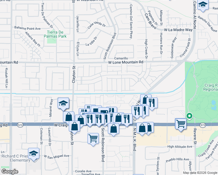 map of restaurants, bars, coffee shops, grocery stores, and more near 1761 Camarillo in North Las Vegas