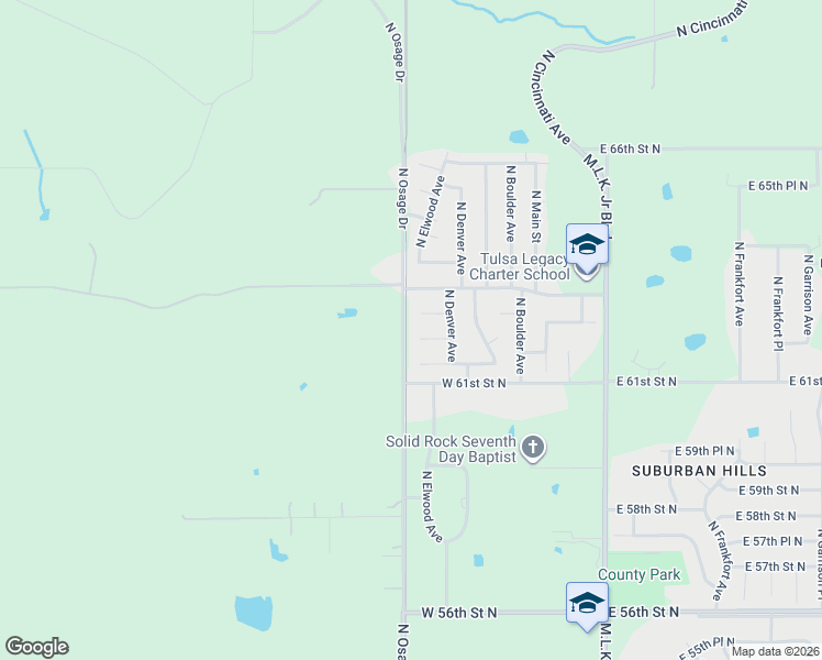 map of restaurants, bars, coffee shops, grocery stores, and more near 335 West 62nd Place North in Tulsa