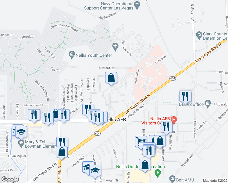 map of restaurants, bars, coffee shops, grocery stores, and more near 5370 East Craig Road in Las Vegas