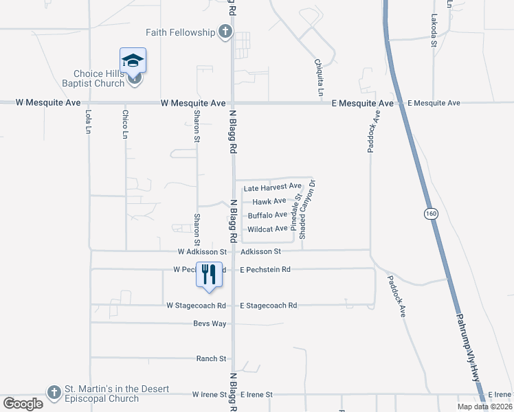 map of restaurants, bars, coffee shops, grocery stores, and more near 73 Hawk Avenue in Pahrump