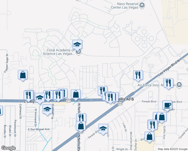 map of restaurants, bars, coffee shops, grocery stores, and more near 4594 Townwall Street in Las Vegas