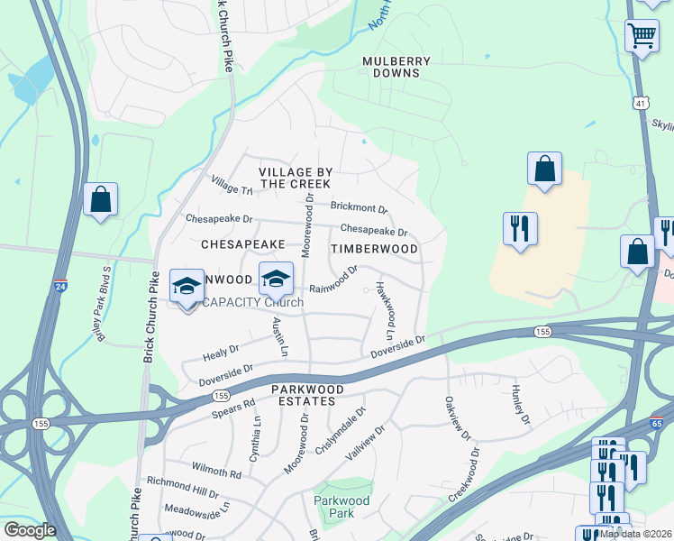 map of restaurants, bars, coffee shops, grocery stores, and more near 3029 Barbara Lynn Way in Nashville