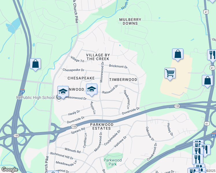 map of restaurants, bars, coffee shops, grocery stores, and more near 3040 Barbara Lynn Way in Nashville