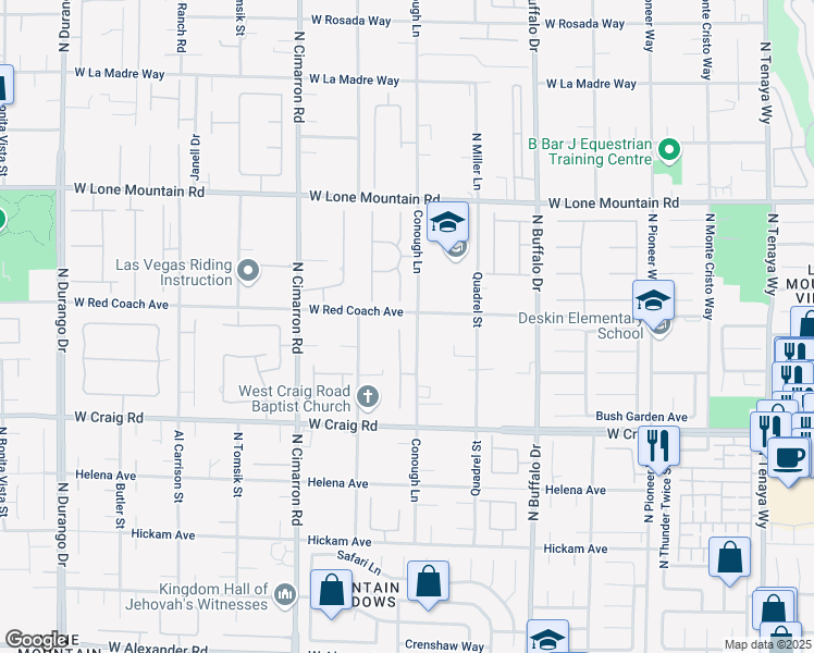 map of restaurants, bars, coffee shops, grocery stores, and more near 4619 Bird View Court in Las Vegas