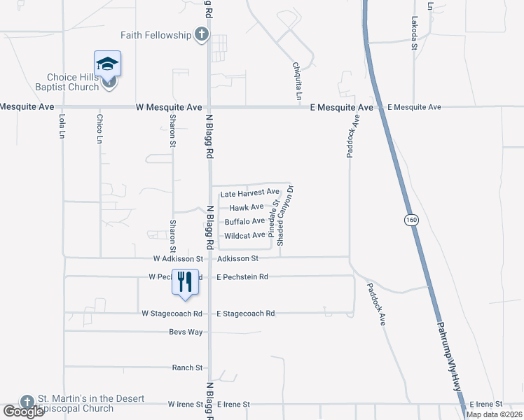 map of restaurants, bars, coffee shops, grocery stores, and more near 164 Hawk Avenue in Pahrump
