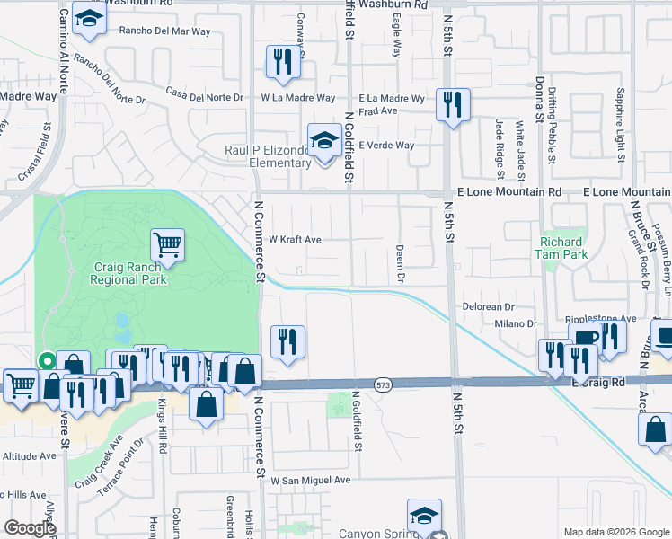 map of restaurants, bars, coffee shops, grocery stores, and more near 24 Hoke Edward Court in North Las Vegas