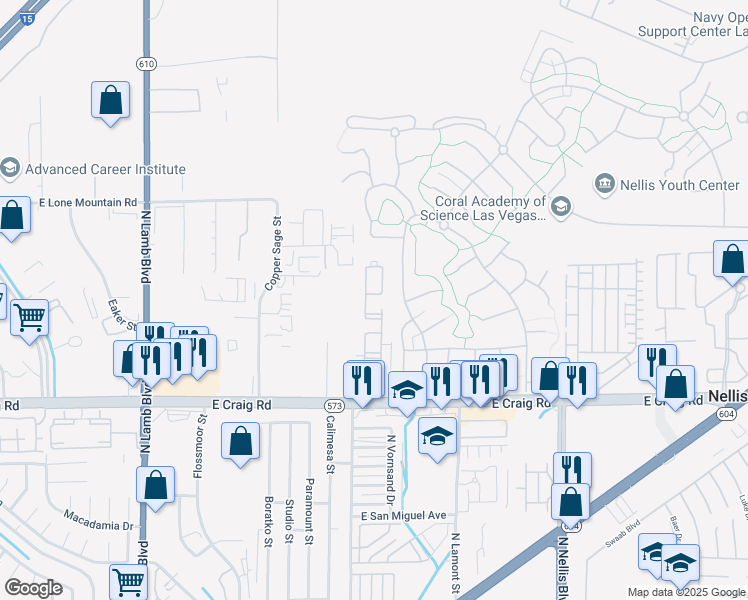 map of restaurants, bars, coffee shops, grocery stores, and more near 4730 East Craig Road in Las Vegas