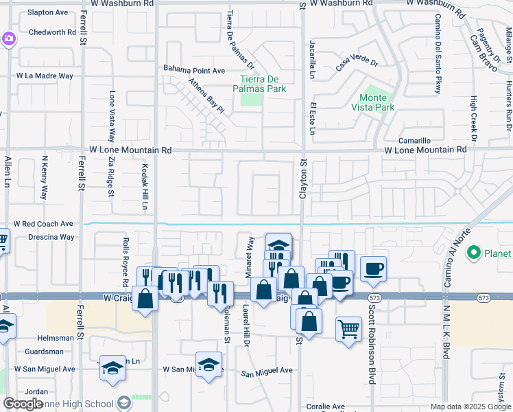 map of restaurants, bars, coffee shops, grocery stores, and more near 4628 Gleaming Meadows Street in North Las Vegas