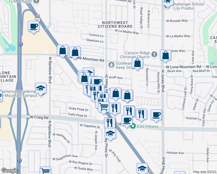 map of restaurants, bars, coffee shops, grocery stores, and more near 6312 Chimney Wood Avenue in Las Vegas