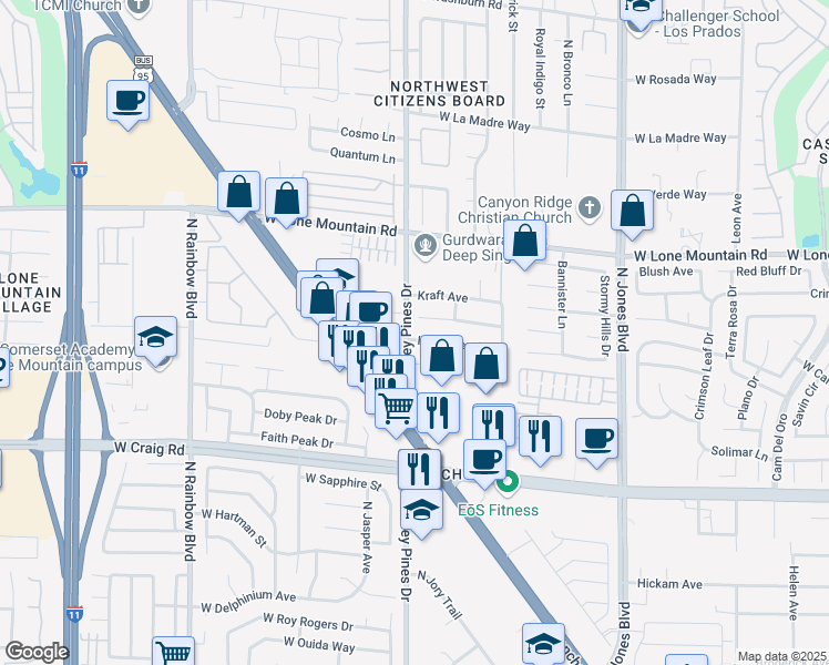 map of restaurants, bars, coffee shops, grocery stores, and more near 6324 Hill Haven Avenue in Las Vegas
