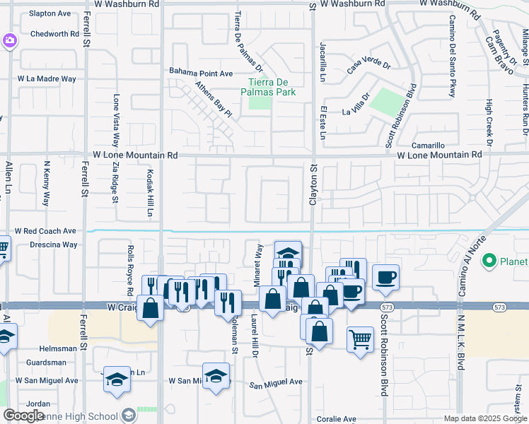 map of restaurants, bars, coffee shops, grocery stores, and more near 4628 Gleaming Meadows Street in North Las Vegas