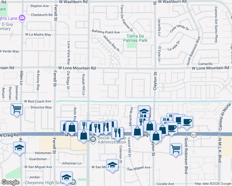 map of restaurants, bars, coffee shops, grocery stores, and more near 2429 Seymour Court in North Las Vegas