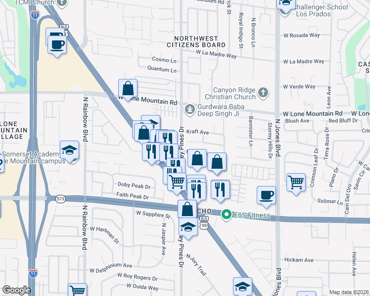 map of restaurants, bars, coffee shops, grocery stores, and more near 6312 Chimney Wood Avenue in Las Vegas