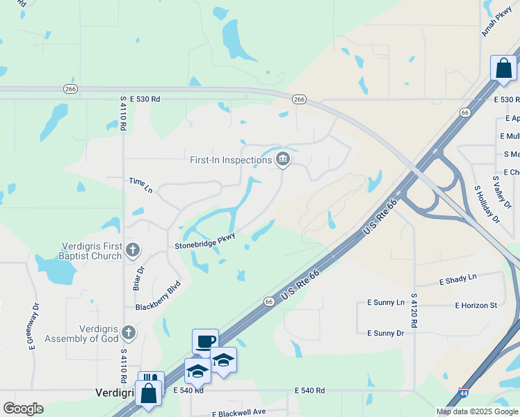 map of restaurants, bars, coffee shops, grocery stores, and more near 25366 Stonebridge Parkway in Claremore