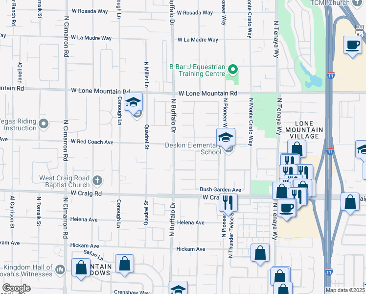 map of restaurants, bars, coffee shops, grocery stores, and more near 7520 Enchanted Hills Court in Las Vegas