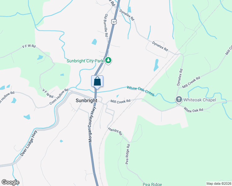 map of restaurants, bars, coffee shops, grocery stores, and more near 308 Mill Creek Road in Sunbright