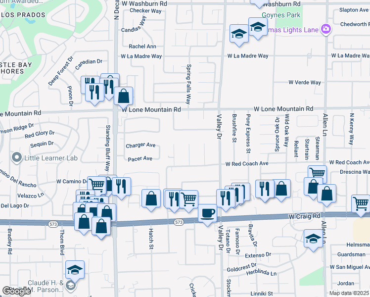 map of restaurants, bars, coffee shops, grocery stores, and more near 4633 Lost Creek Court in North Las Vegas