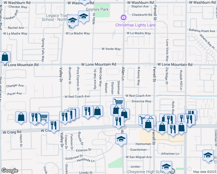 map of restaurants, bars, coffee shops, grocery stores, and more near 4624 Reliant in North Las Vegas