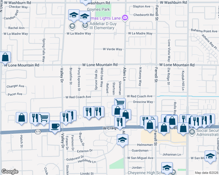 map of restaurants, bars, coffee shops, grocery stores, and more near 4624 Reliant in North Las Vegas