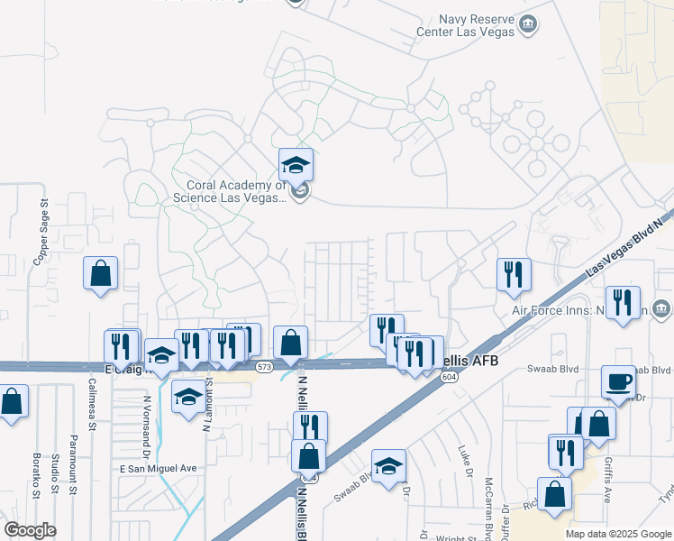 map of restaurants, bars, coffee shops, grocery stores, and more near 4603 Woolcomber Street in Las Vegas