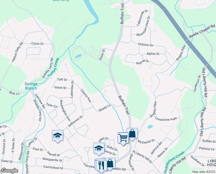 map of restaurants, bars, coffee shops, grocery stores, and more near 1801 Wagon Wheel Drive in Morristown