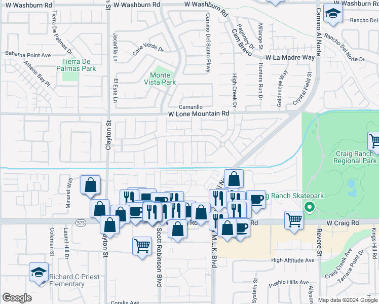 map of restaurants, bars, coffee shops, grocery stores, and more near 4633 Fragrant Street in North Las Vegas