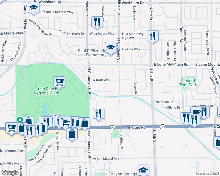 map of restaurants, bars, coffee shops, grocery stores, and more near 41 Hoke Edward Court in North Las Vegas