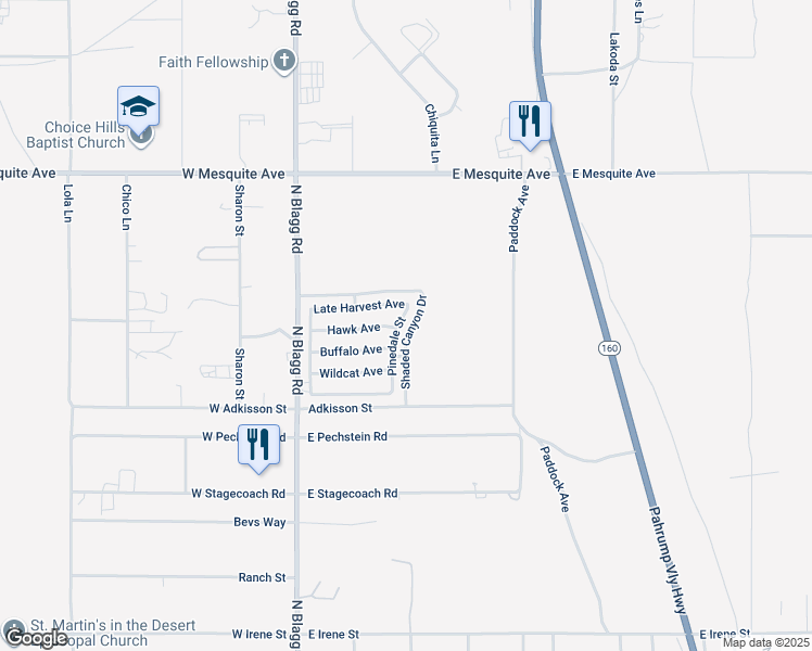 map of restaurants, bars, coffee shops, grocery stores, and more near 1701 Pinedale Street in Pahrump