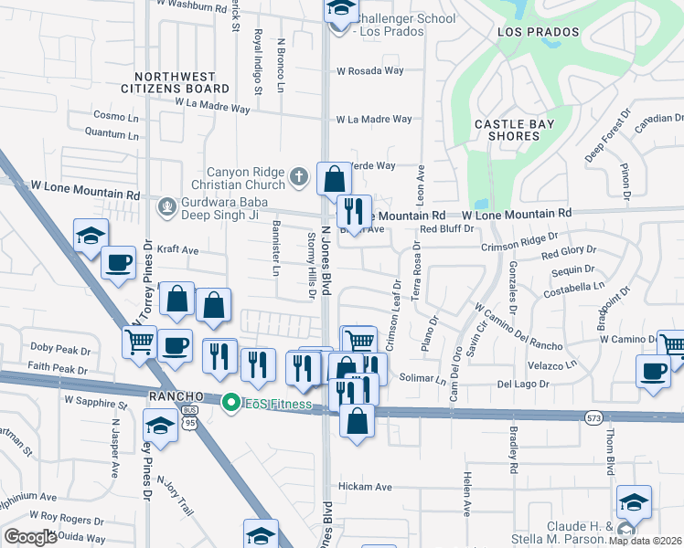 map of restaurants, bars, coffee shops, grocery stores, and more near 5917 Red Saturn Drive in Las Vegas