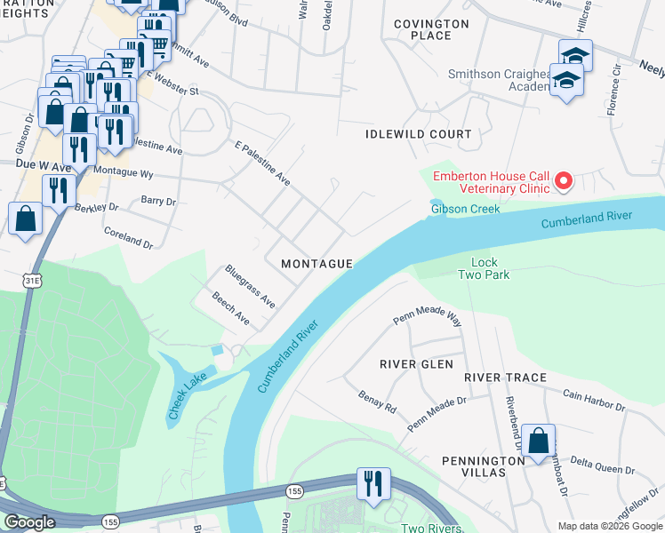 map of restaurants, bars, coffee shops, grocery stores, and more near in Nashville