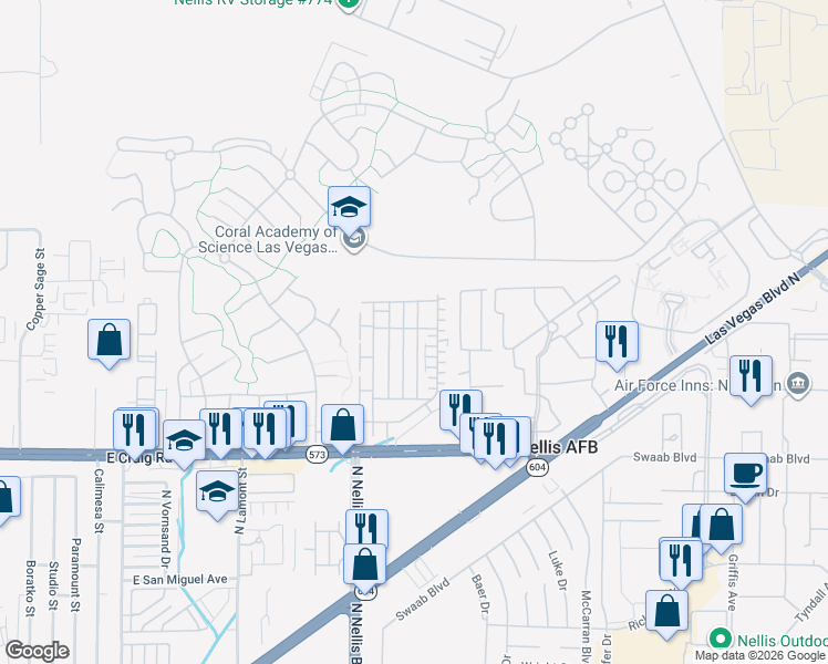 map of restaurants, bars, coffee shops, grocery stores, and more near 4615 Townwall Street in Las Vegas