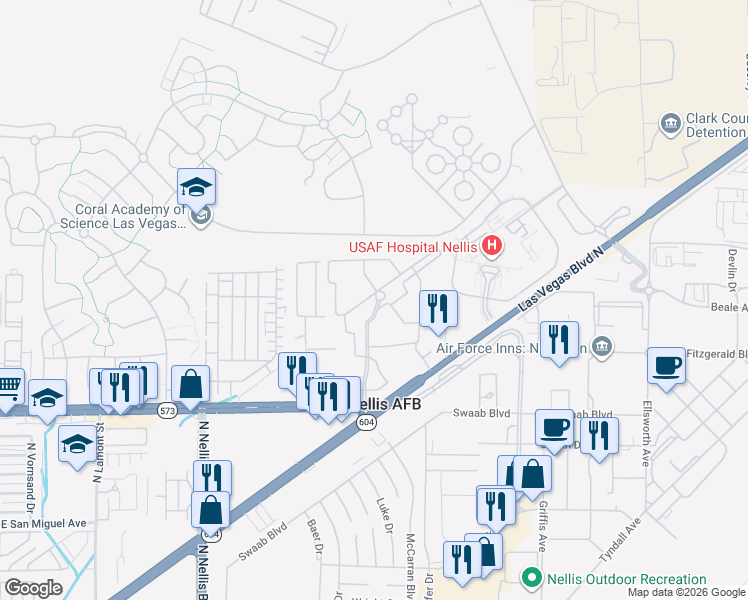 map of restaurants, bars, coffee shops, grocery stores, and more near 5370 East Craig Road in Las Vegas