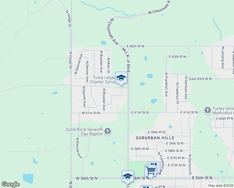 map of restaurants, bars, coffee shops, grocery stores, and more near 9 East 62nd Place North in Tulsa