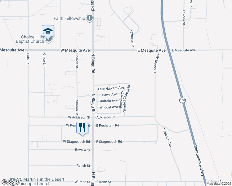map of restaurants, bars, coffee shops, grocery stores, and more near 164 Hawk Avenue in Pahrump