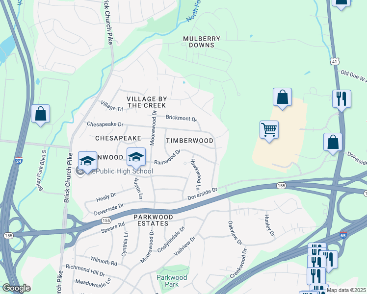 map of restaurants, bars, coffee shops, grocery stores, and more near 3248 Rainwood Drive in Nashville