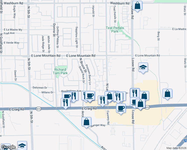map of restaurants, bars, coffee shops, grocery stores, and more near 4625 Roby Grey Way in North Las Vegas