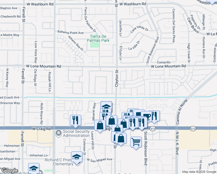 map of restaurants, bars, coffee shops, grocery stores, and more near 4640 North Mountain Snow Street in North Las Vegas