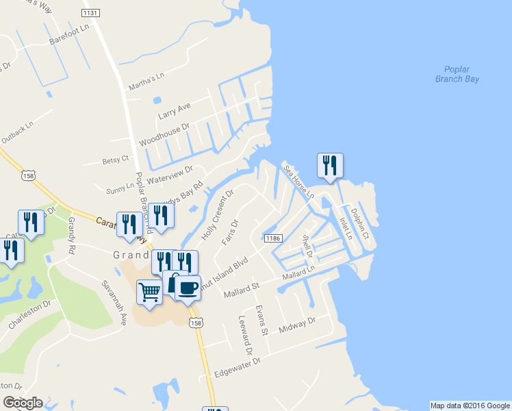 map of restaurants, bars, coffee shops, grocery stores, and more near 134 Faris Dr in Grandy