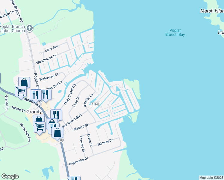 map of restaurants, bars, coffee shops, grocery stores, and more near 104 Base Hit Drive in Grandy