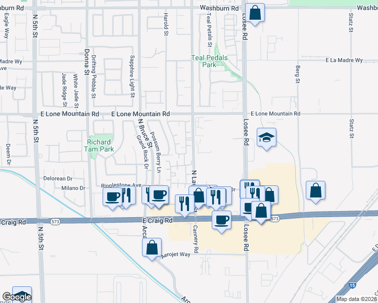 map of restaurants, bars, coffee shops, grocery stores, and more near 4429 Lawrence Street in North Las Vegas