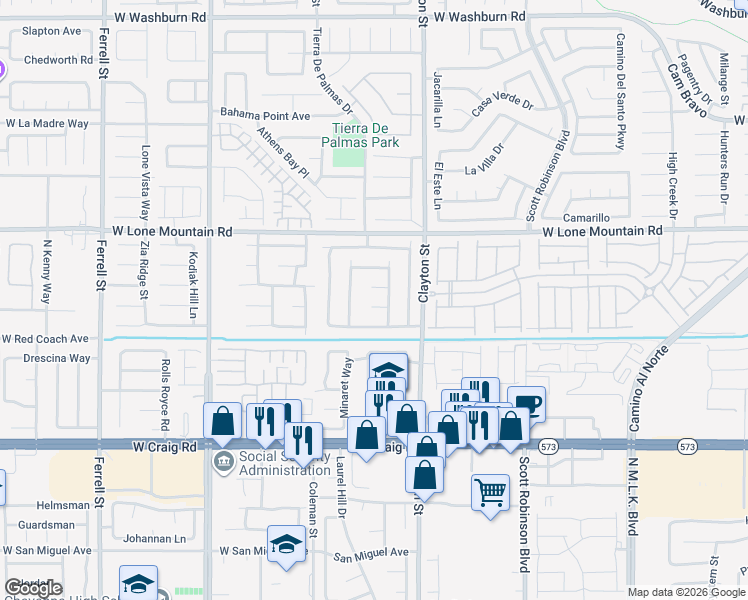 map of restaurants, bars, coffee shops, grocery stores, and more near 2124 Mountain Rock Court in North Las Vegas