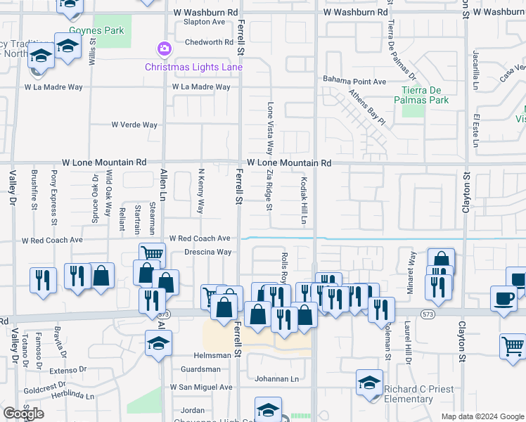 map of restaurants, bars, coffee shops, grocery stores, and more near 3122 Wexford Hill Court in North Las Vegas
