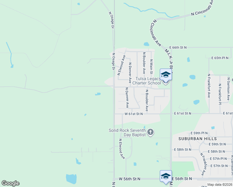 map of restaurants, bars, coffee shops, grocery stores, and more near 335 West 62nd Place North in Tulsa