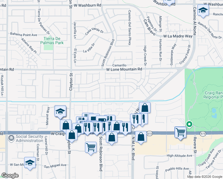 map of restaurants, bars, coffee shops, grocery stores, and more near 4638 Observed Street in North Las Vegas