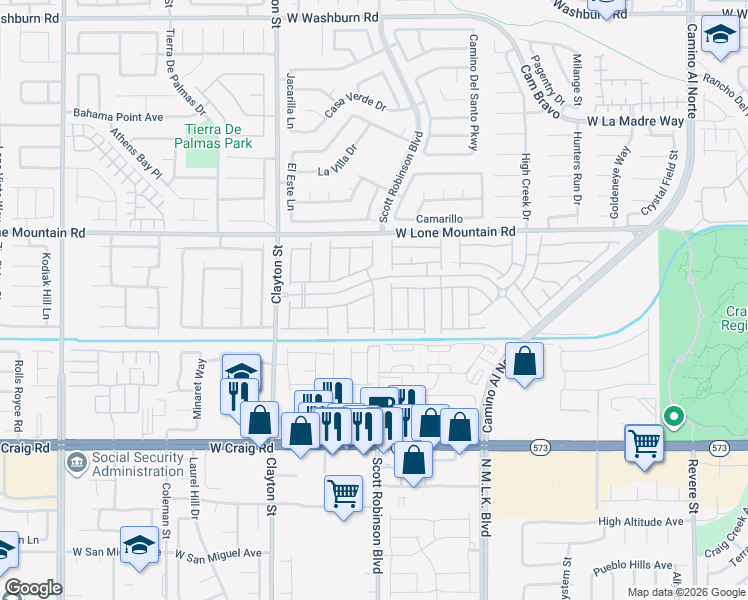 map of restaurants, bars, coffee shops, grocery stores, and more near Chestnut Tiger Street in North Las Vegas