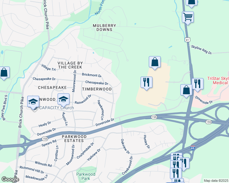 map of restaurants, bars, coffee shops, grocery stores, and more near 3685 Chesapeake Dr in Nashville