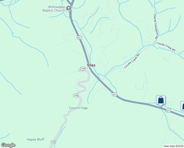 map of restaurants, bars, coffee shops, grocery stores, and more near 305 North Carolina 194 in Vilas