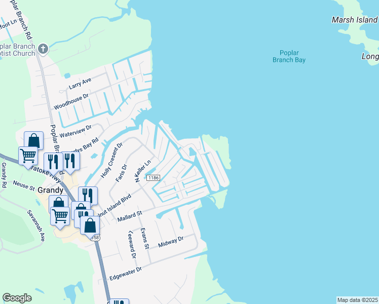 map of restaurants, bars, coffee shops, grocery stores, and more near 111 Base Hit Drive in Grandy