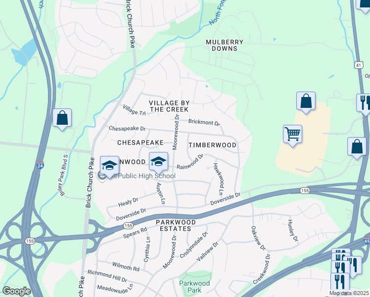 map of restaurants, bars, coffee shops, grocery stores, and more near 3024 Barbara Lynn Way in Nashville