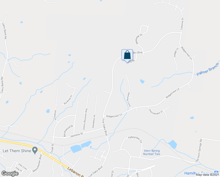 map of restaurants, bars, coffee shops, grocery stores, and more near 502 Five Oaks Boulevard in Lebanon
